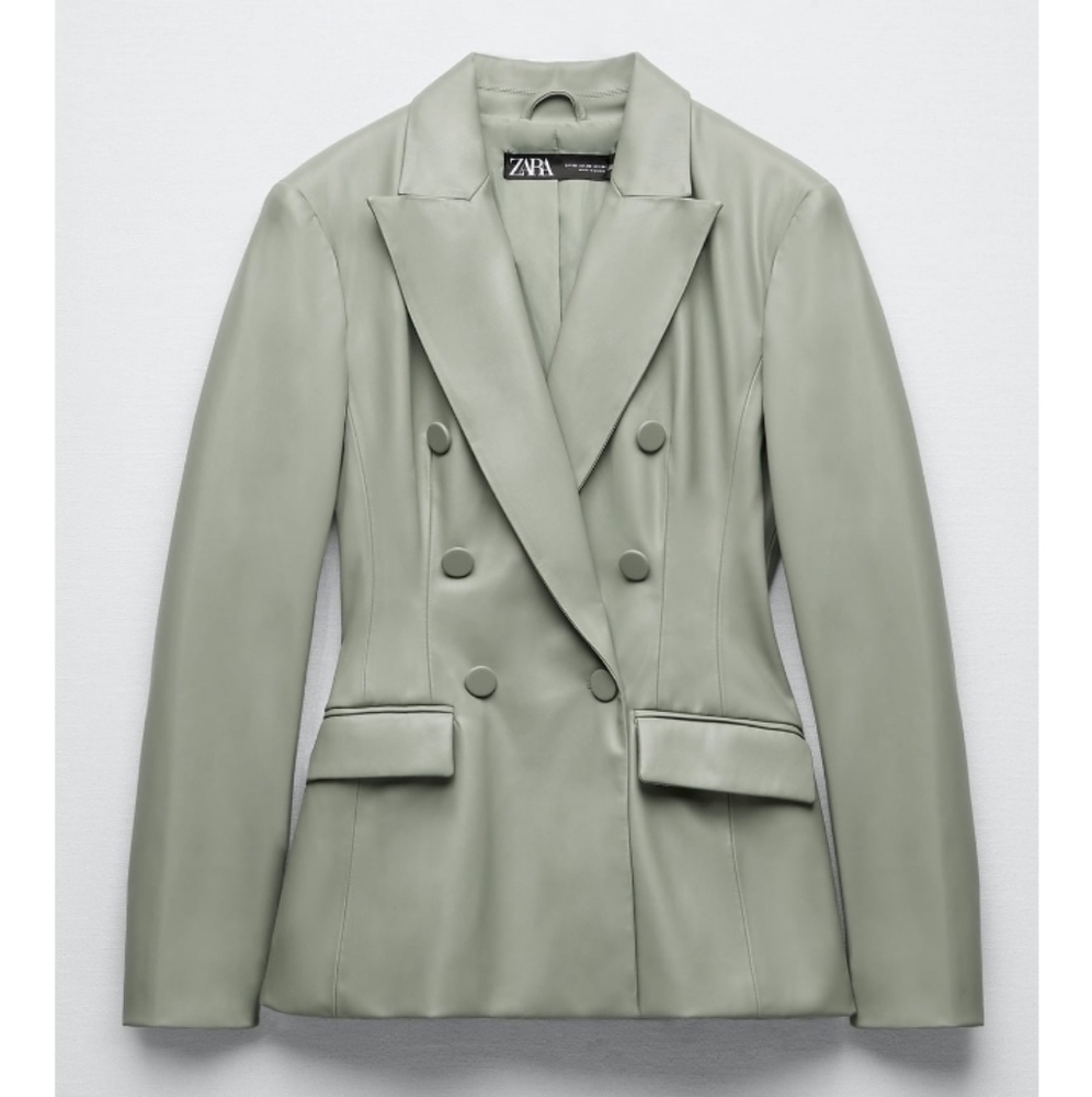 Zara faux leather double breasted Fitted blazer Sz-M